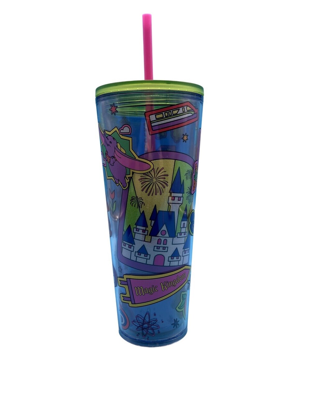Starbucks Disney Magic Kingdom Tumbler Multicolor Plastic Straw Lid Pop Art
